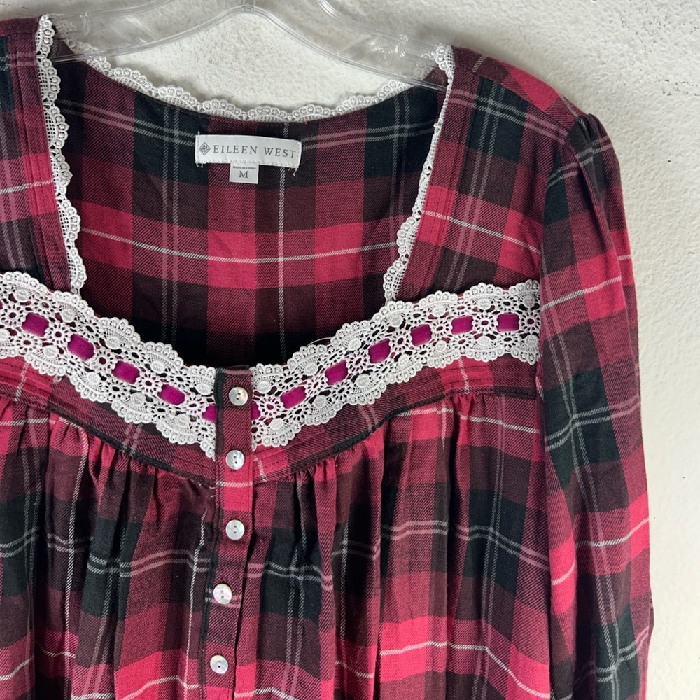 Eileen West womans in full swing nightgown new red pink plaid flannel Pjs dress - Picture 6 of 16